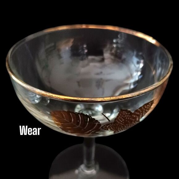 4 Libbey Gold Maple Leaf Champagne Glasses Cordial Wine Martini MAD MEN MCM - Picture 5 of 16